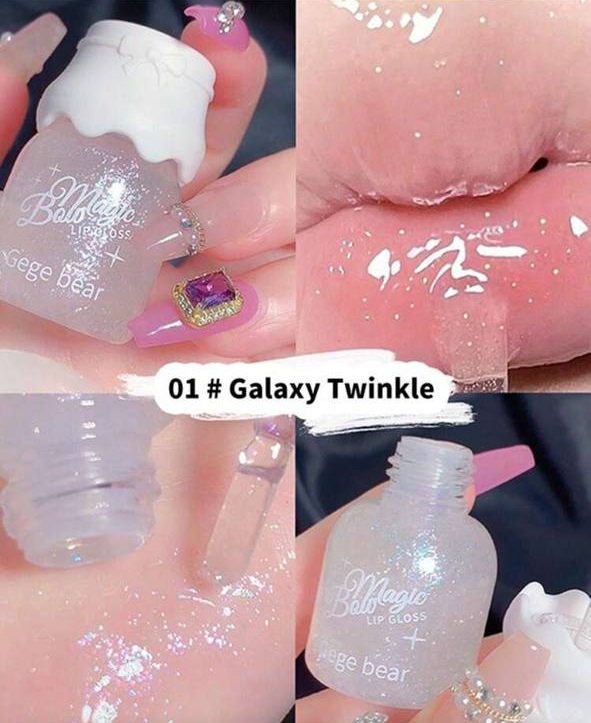 Bow Milk Jar Lip Gloss Moisturizing Mirror Water Shine With Fine Twinkle / Lip Oil in Bowknot Jar