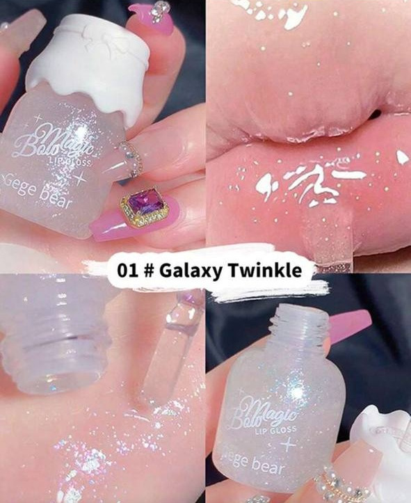 Bow Milk Jar Lip Gloss Moisturizing Mirror Water Shine With Fine Twinkle / Lip Oil in Bowknot Jar