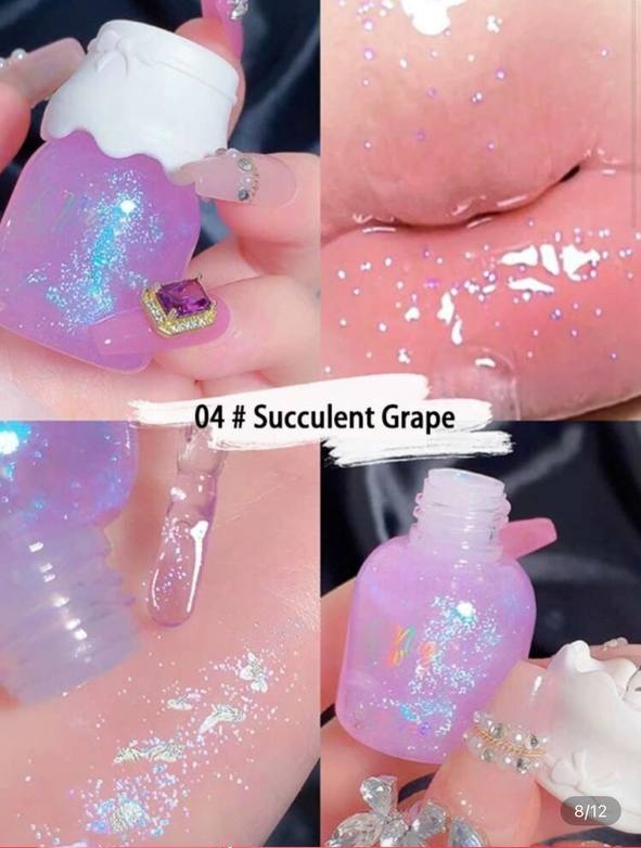 Bow Milk Jar Lip Gloss Moisturizing Mirror Water Shine With Fine Twinkle / Lip Oil in Bowknot Jar