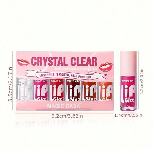 MAGIC CASA Lip Gloss Set (CRYSTAL CLEAR - Lustrous, Smooth, and Fade Lip)