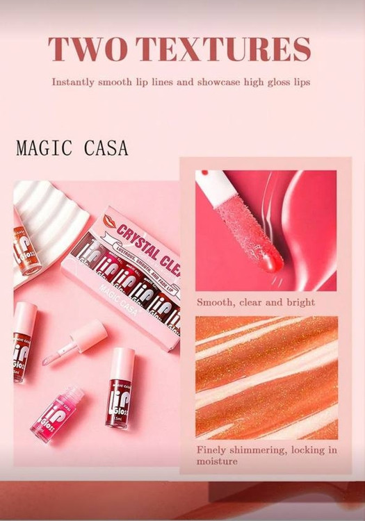 MAGIC CASA Lip Gloss Set (CRYSTAL CLEAR - Lustrous, Smooth, and Fade Lip)